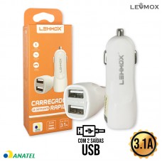 Carregador Veicular 2 USB LE-507 Lehmox - Branco
